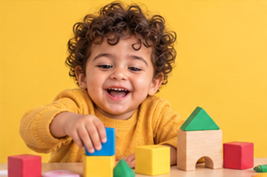 A smiling child at a learning activity — learning is fun